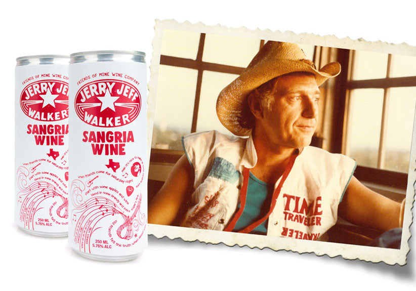 Young photo of Jerry Jeff and some Sangria cans